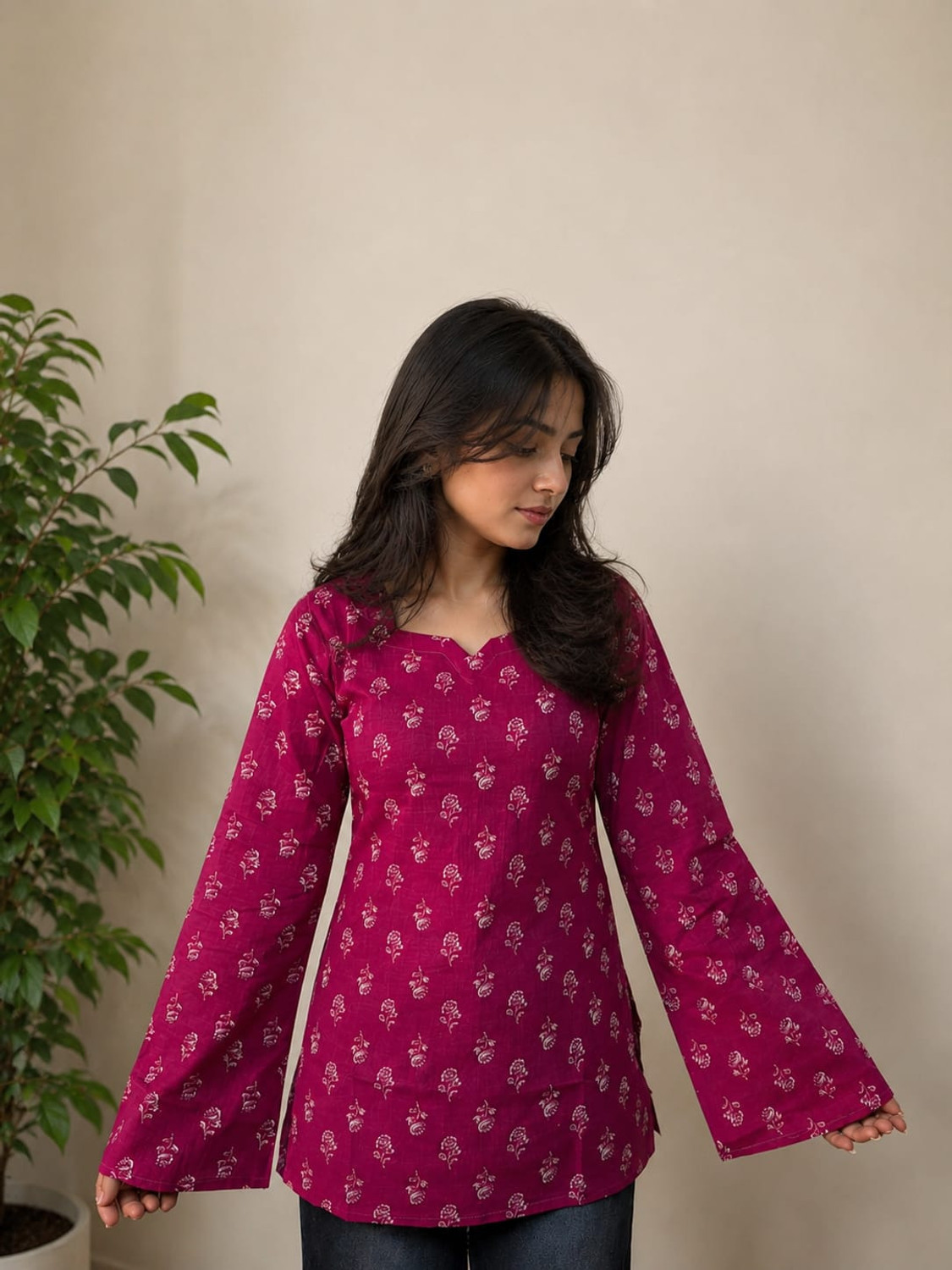 Image of Kurvee Printed Pure Cotton Straight Kurta for Women (Pink)