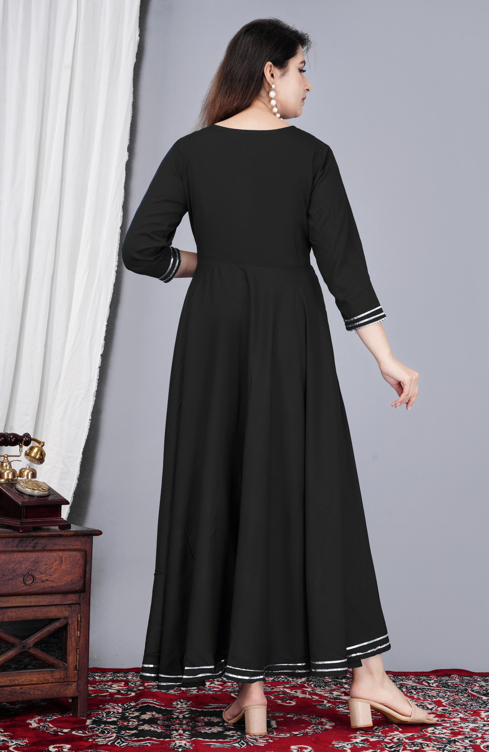 Image of Nikhat Solid Viscose Rayon Stitched Anarkali Gown (Black)