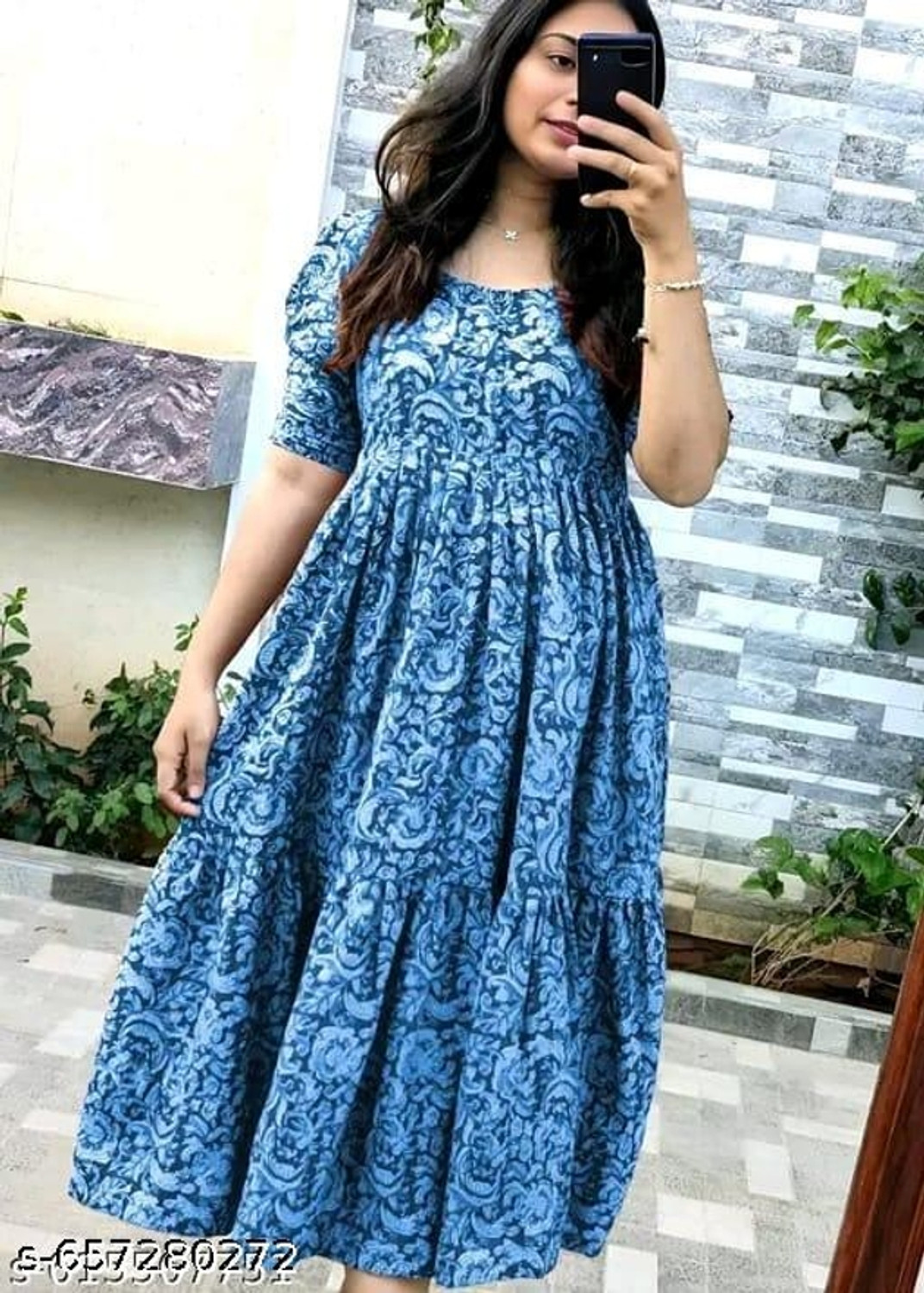 Image of VCJ Floral Print Pure Cotton Flared Kurta for Women (Red)