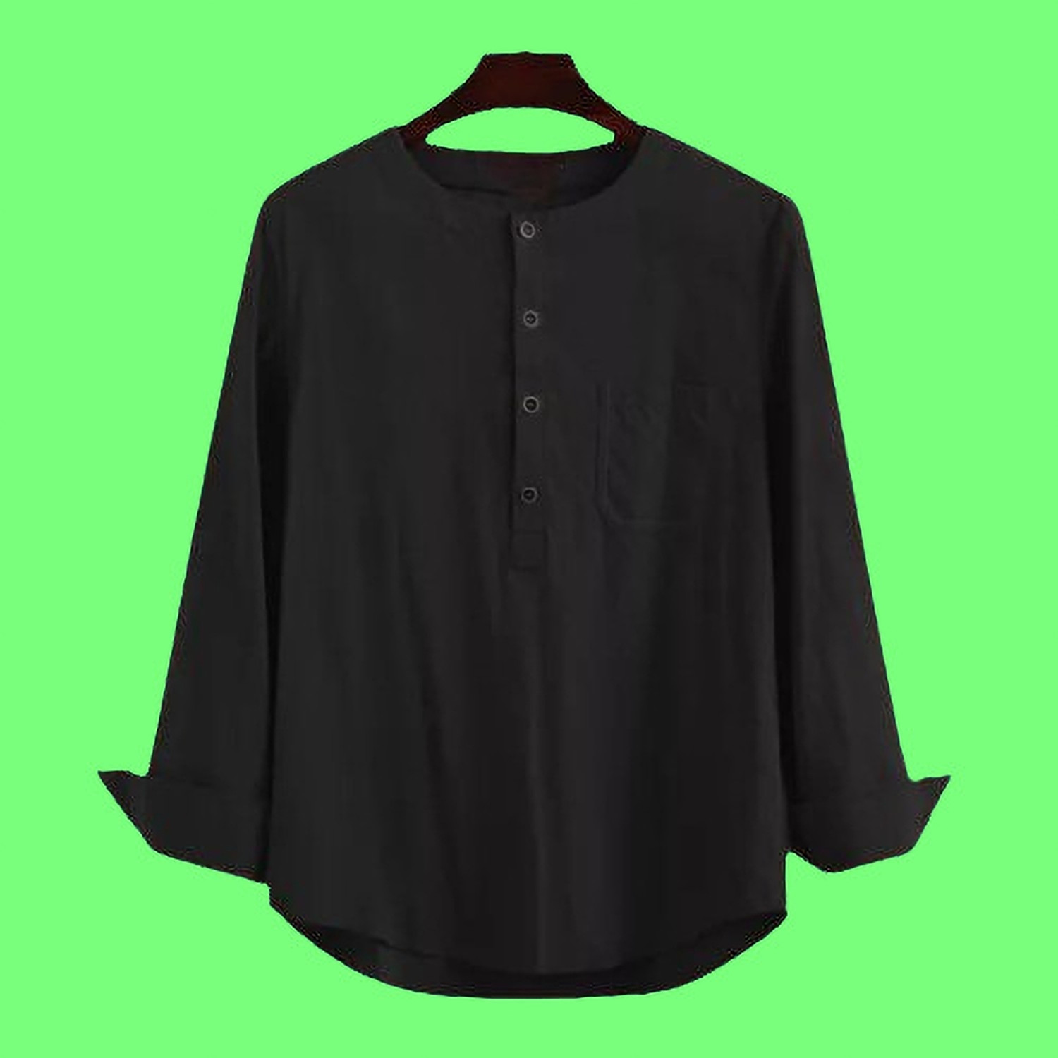 Image of GAINELL Solid Cotton Blend Straight Kurta for Men (Dark Green)