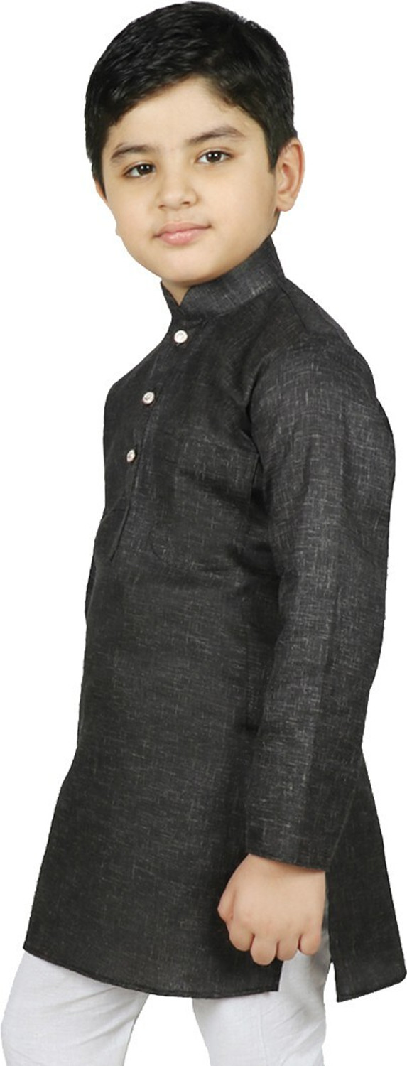 Image of SG YUVRAJ Solid Pure Cotton Straight Kurta for Boys (Black)