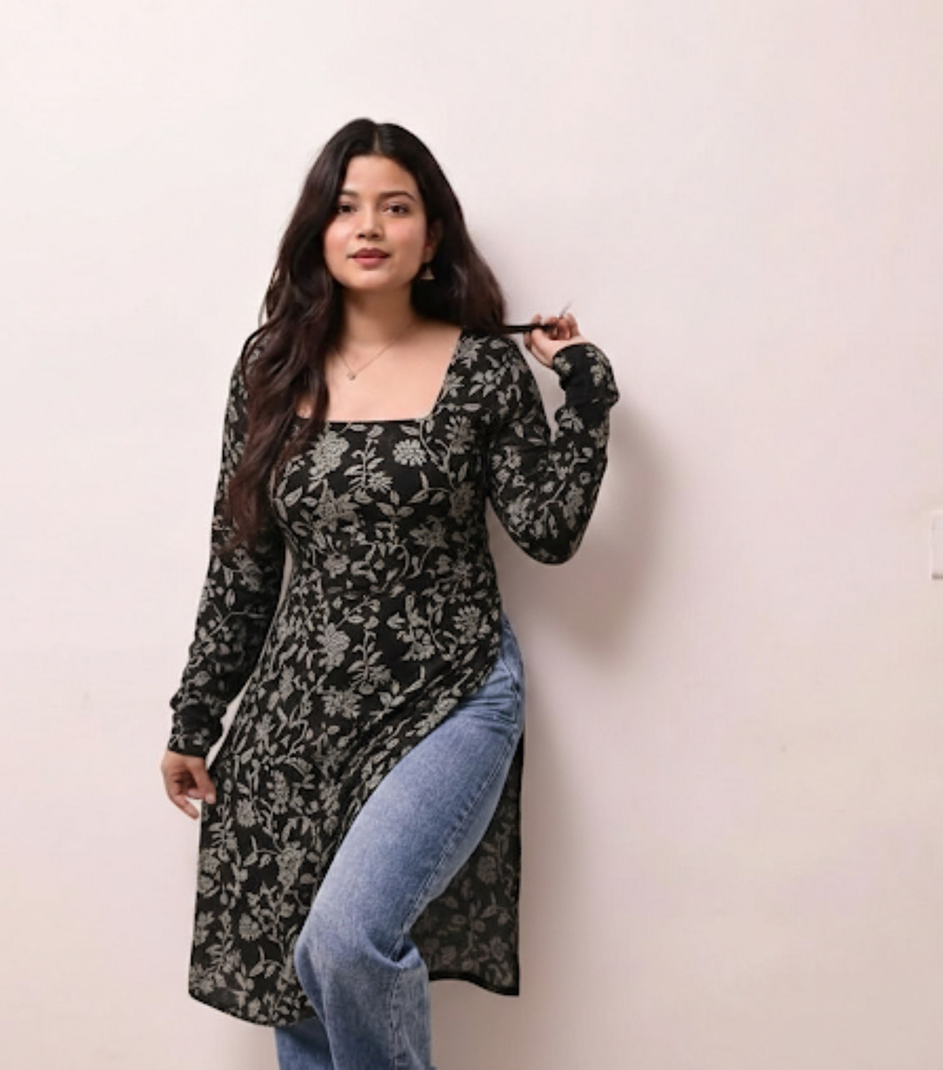 Image of Mialo fashion Floral Print Viscose Rayon Flared Kurta for Women (Grey)