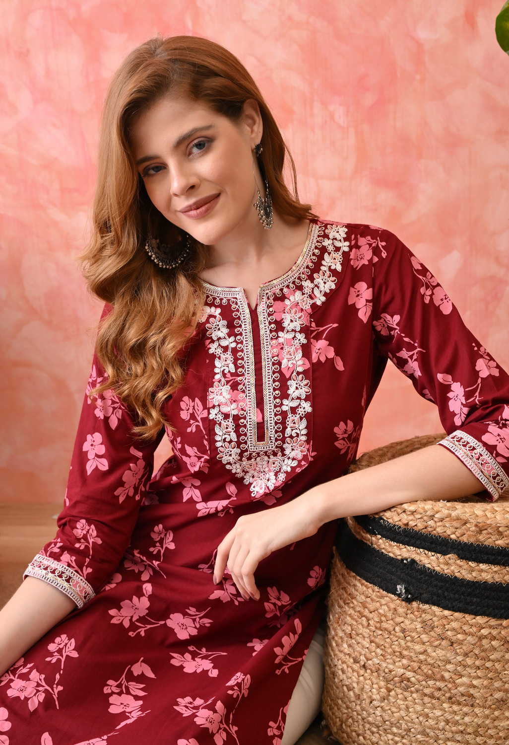 Image of KJFAB Printed Pure Cotton Straight Kurta for Women (Black)