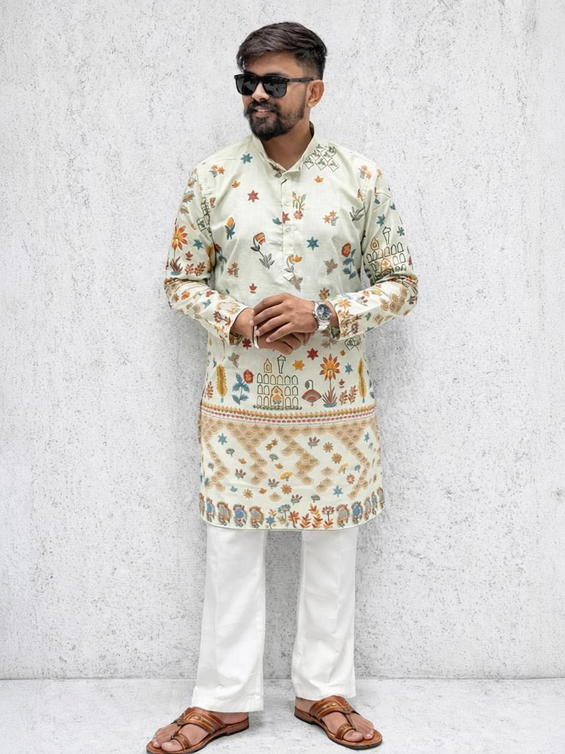 SANJU FASHION Floral Print Cotton Blend Straight Kurta - Image 1