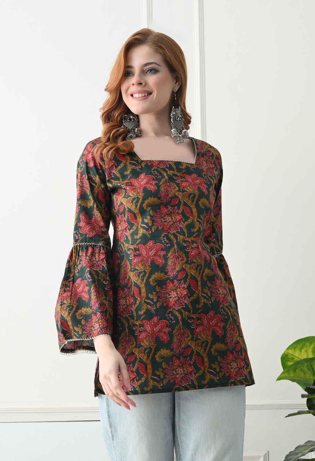 Image of KJFAB Printed Pure Cotton Straight Kurta for Women (Black)