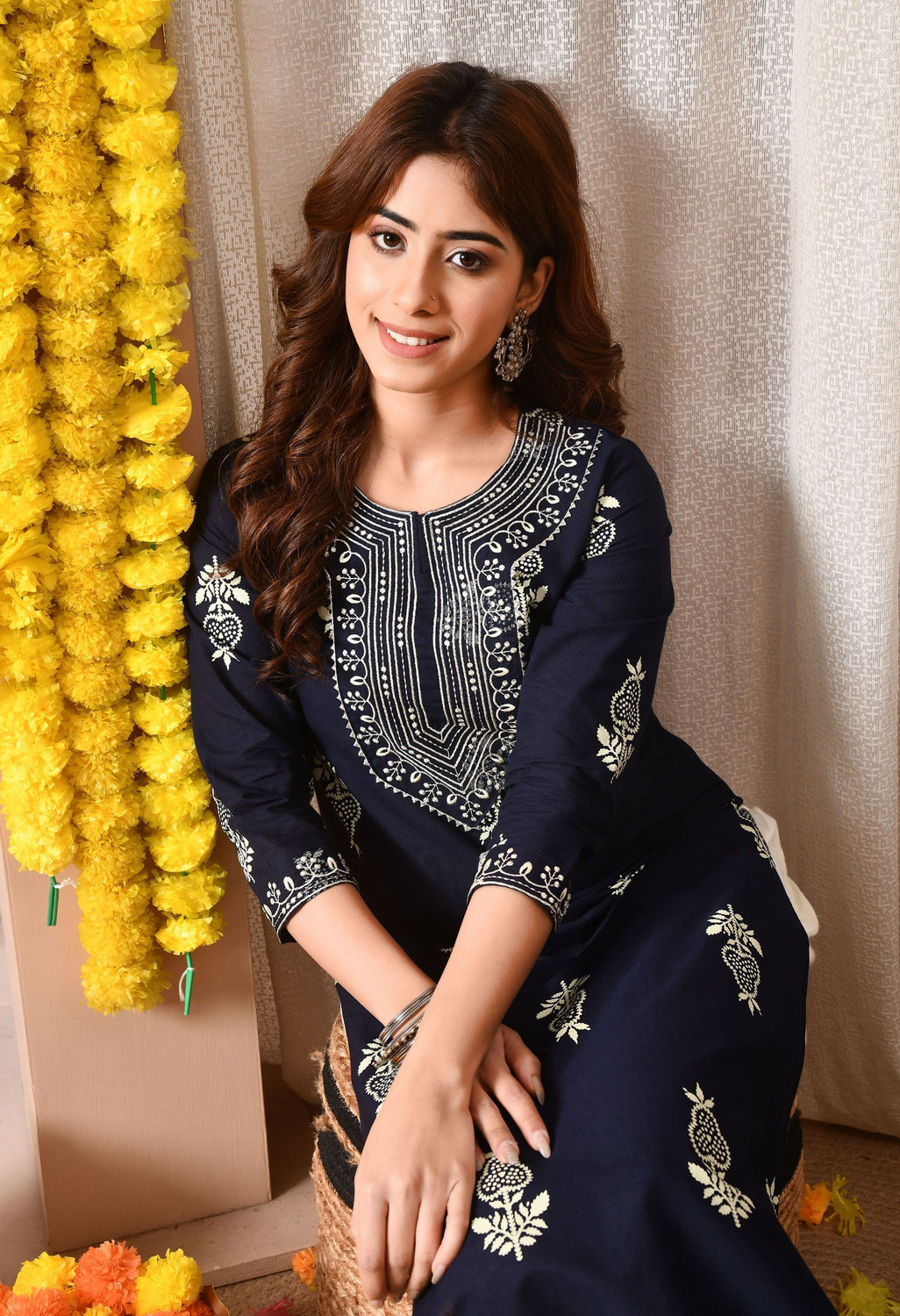 Image of KJFAB Printed Pure Cotton Straight Kurta for Women (Black)