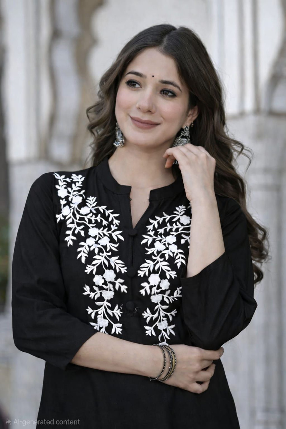 Image of KJFAB Printed Pure Cotton Straight Kurta for Women (Black)