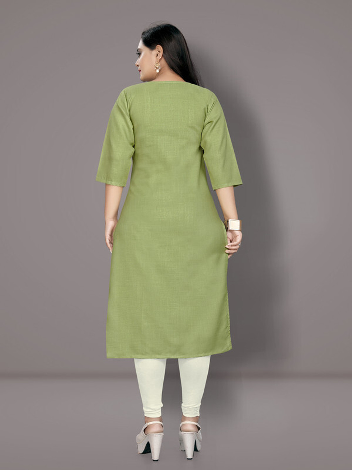 Image of Fabriza Embroidered Cotton Blend A-line Kurta for Women (Light Green)