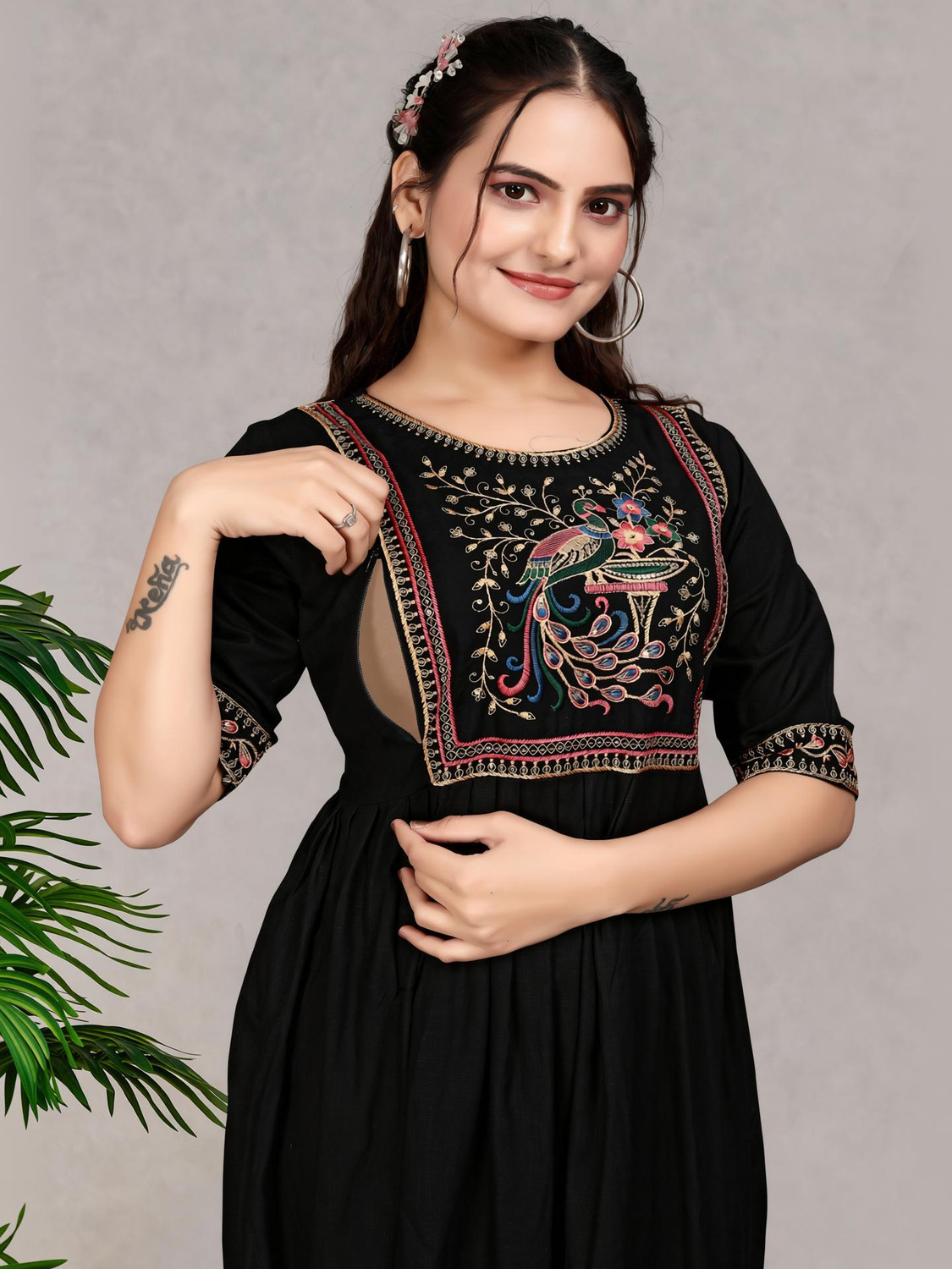 Image of sheladiya Women Fit and Flare Dark Green Midi /Calf Length Dress