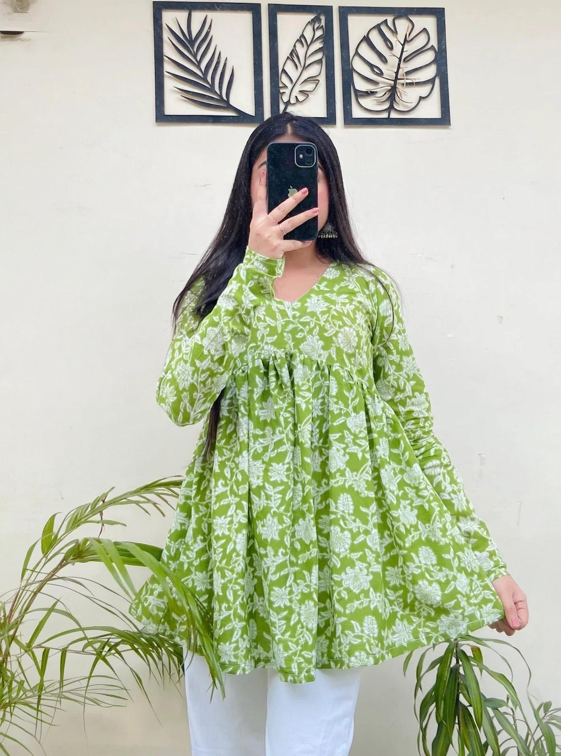 Image of Mialo fashion Floral Print Viscose Rayon Flared Kurta for Women (Green)