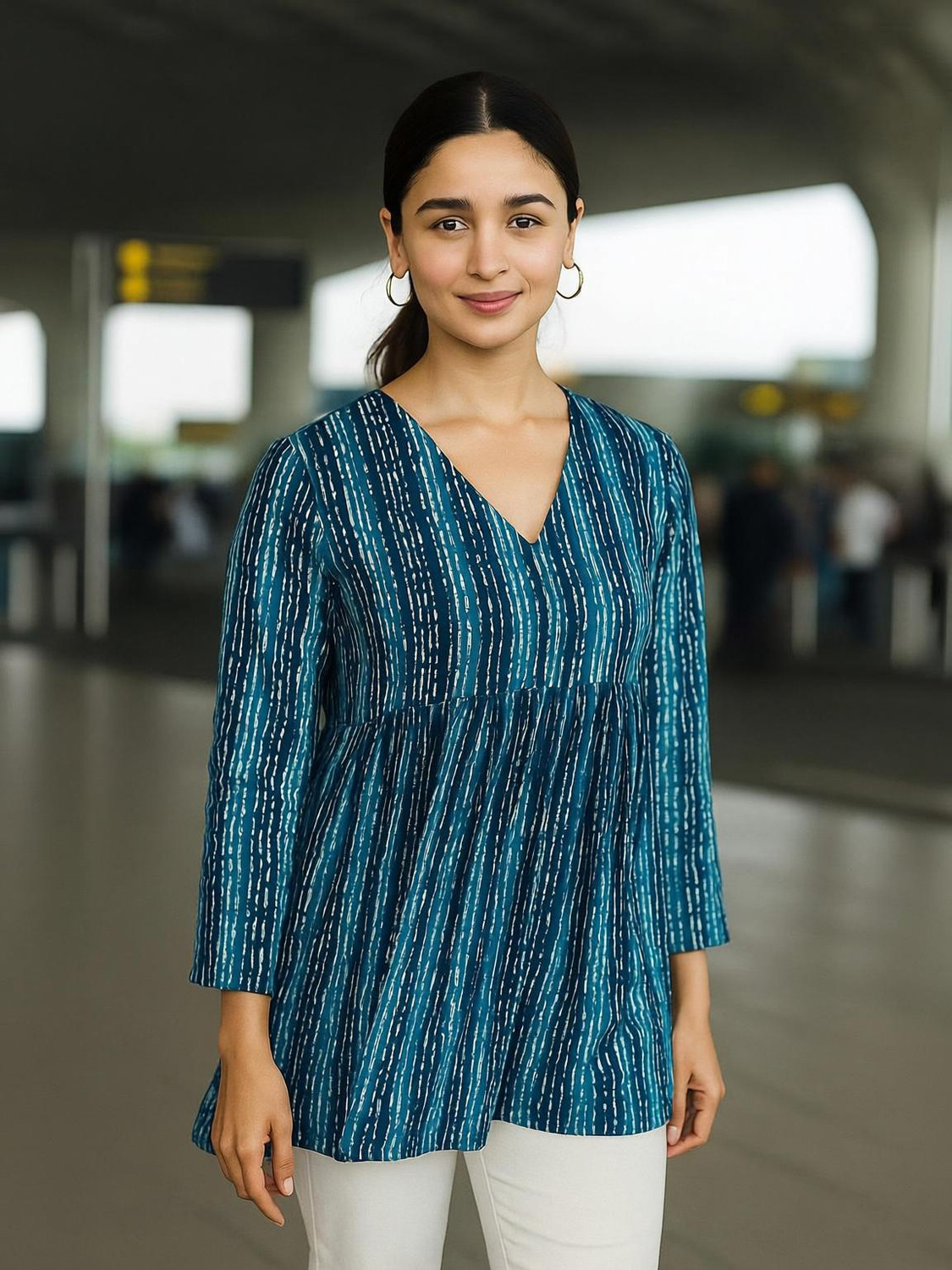 Image of Mialo fashion Printed Viscose Rayon Flared Kurta for Women (Blue)