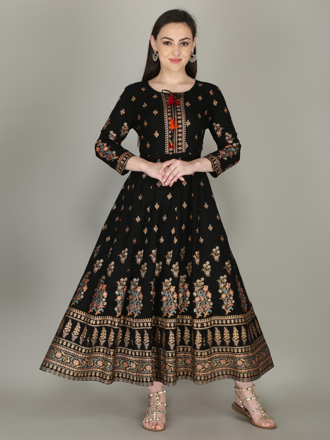 Image of Aj Art Printed Viscose Rayon Anarkali Kurta for Women (Multicolor)