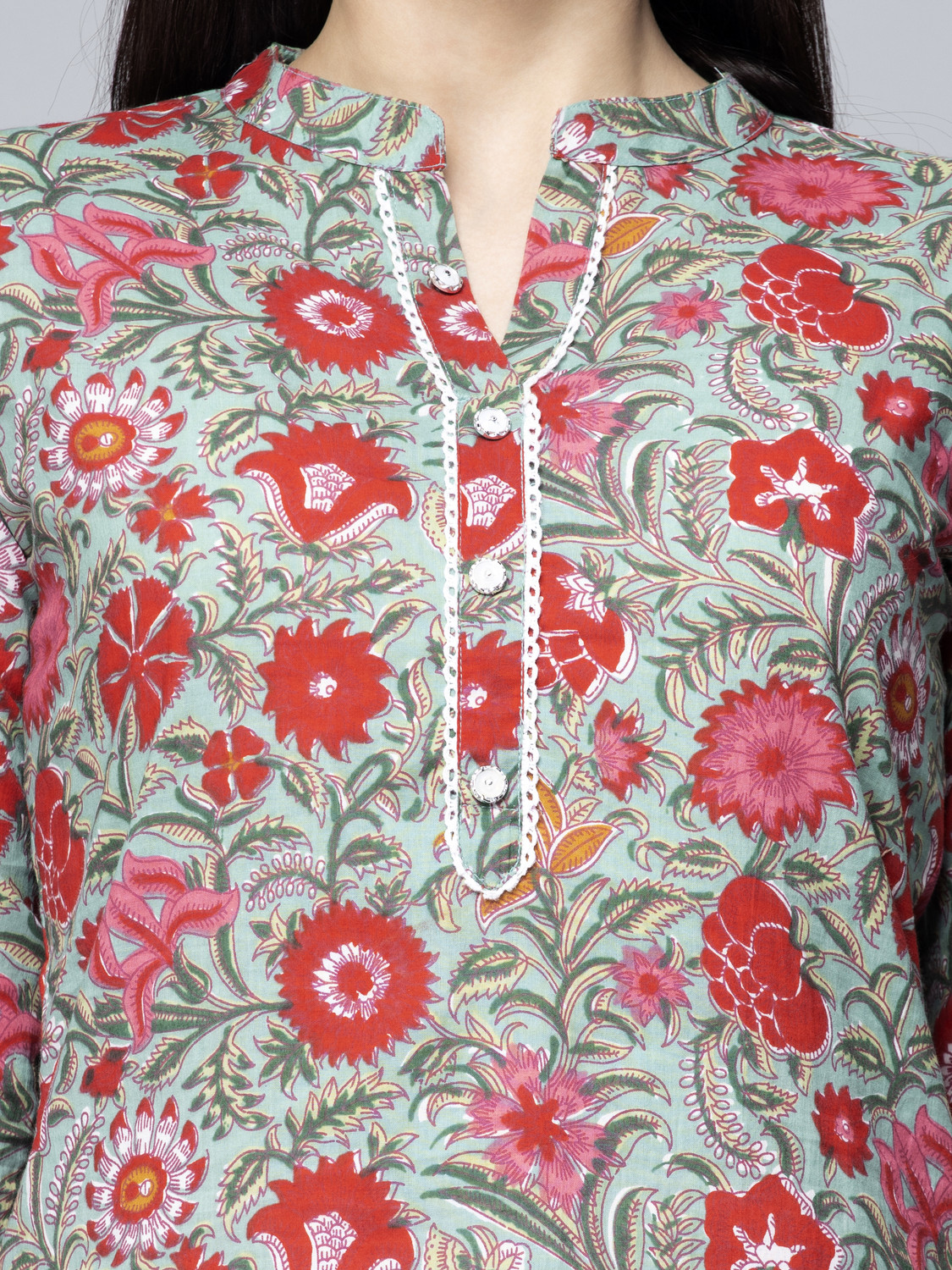 Image of GREYSHADE Floral Print Pure Cotton Straight Kurta for Women (Multicolor)