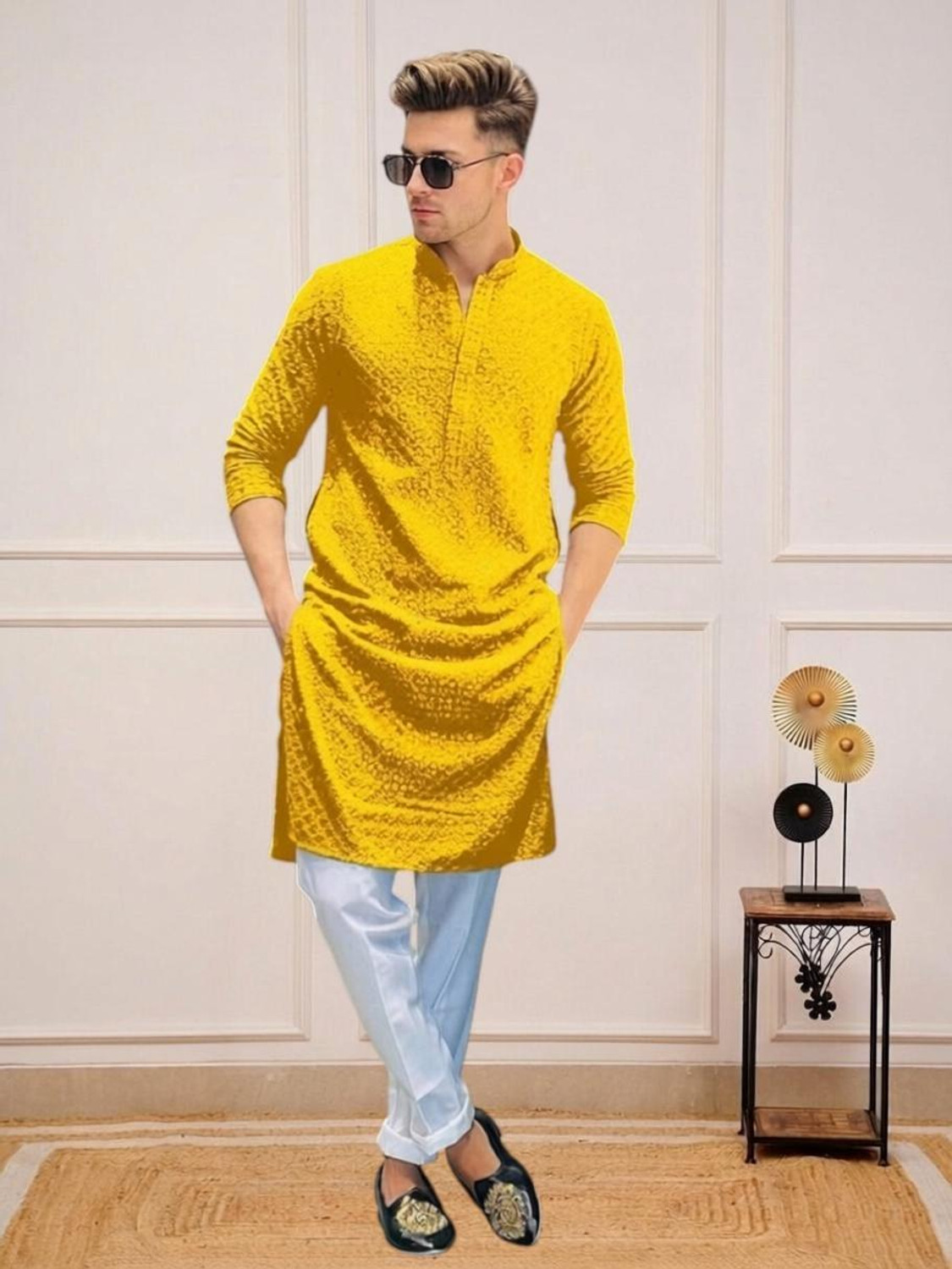 KURTAFORMEN Men Chikan Embroidery Straight Kurta - Image 5