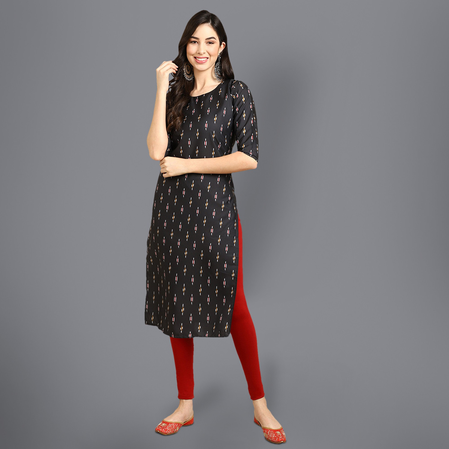 Image of 1 Stop Fashion Printed Crepe Straight Kurta for Women (Multicolor)