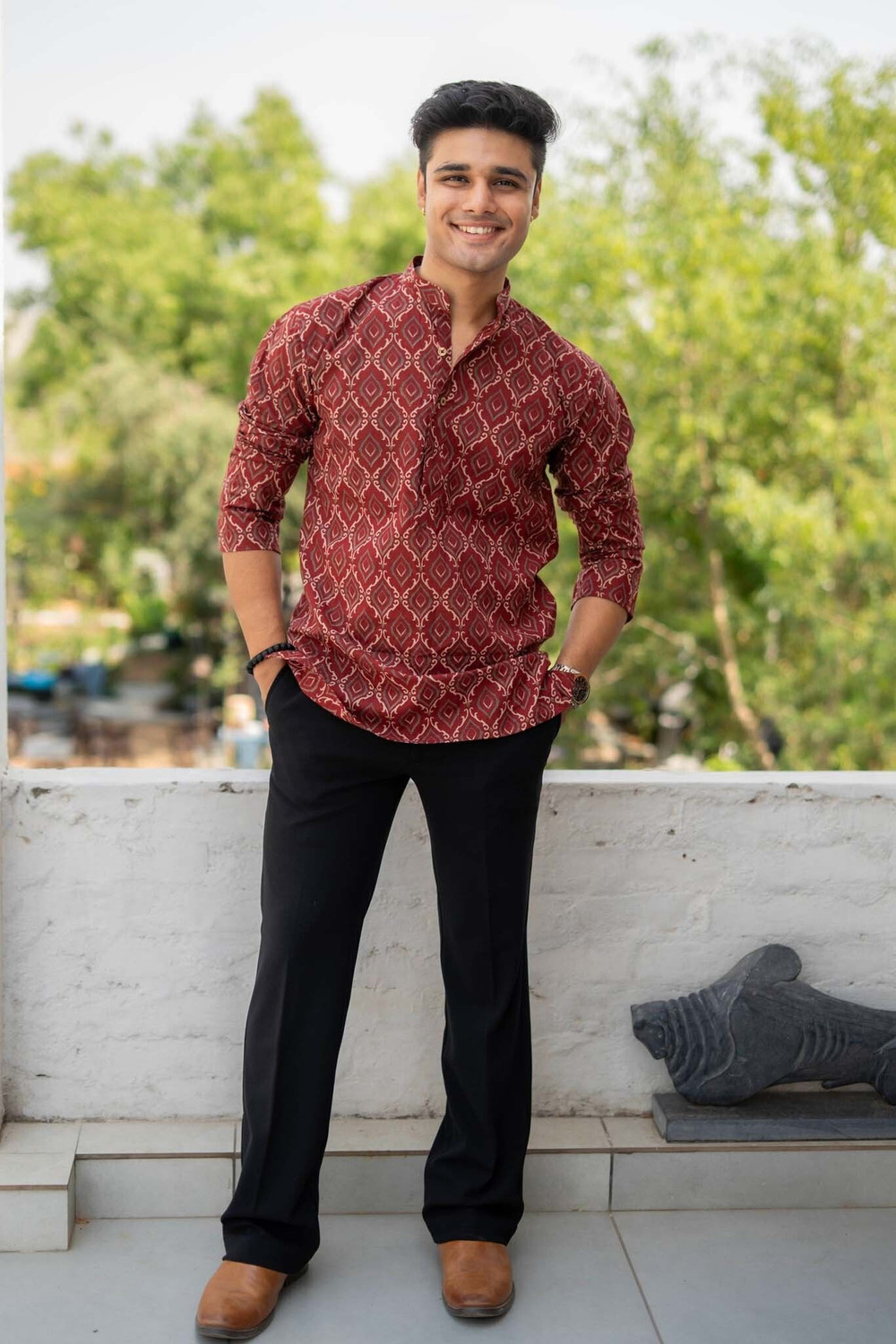 Image of ZIRPIX Printed Cotton Blend Straight Kurta for Men (White)