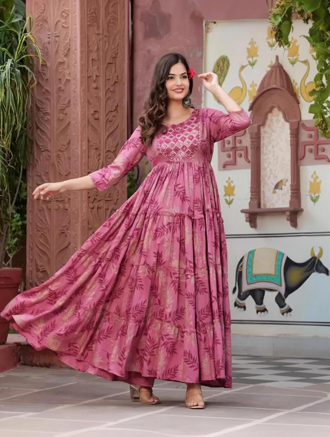 Image of SHIFA TRADING Pack of 2 Printed Pure Cotton Straight Kurta for Women (Multicolor)