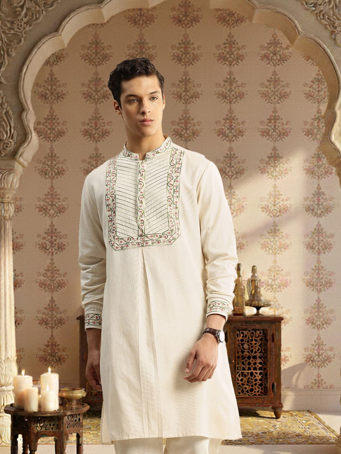 Image of Kisah Printed Viscose Rayon Straight Kurta for Men (Blue)