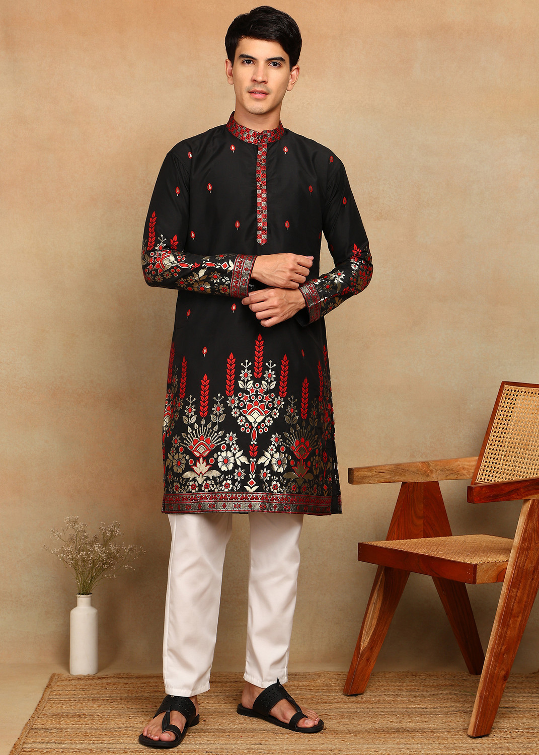 Style Peak Woven Design Cotton Blend Straight Kurta - Image 1