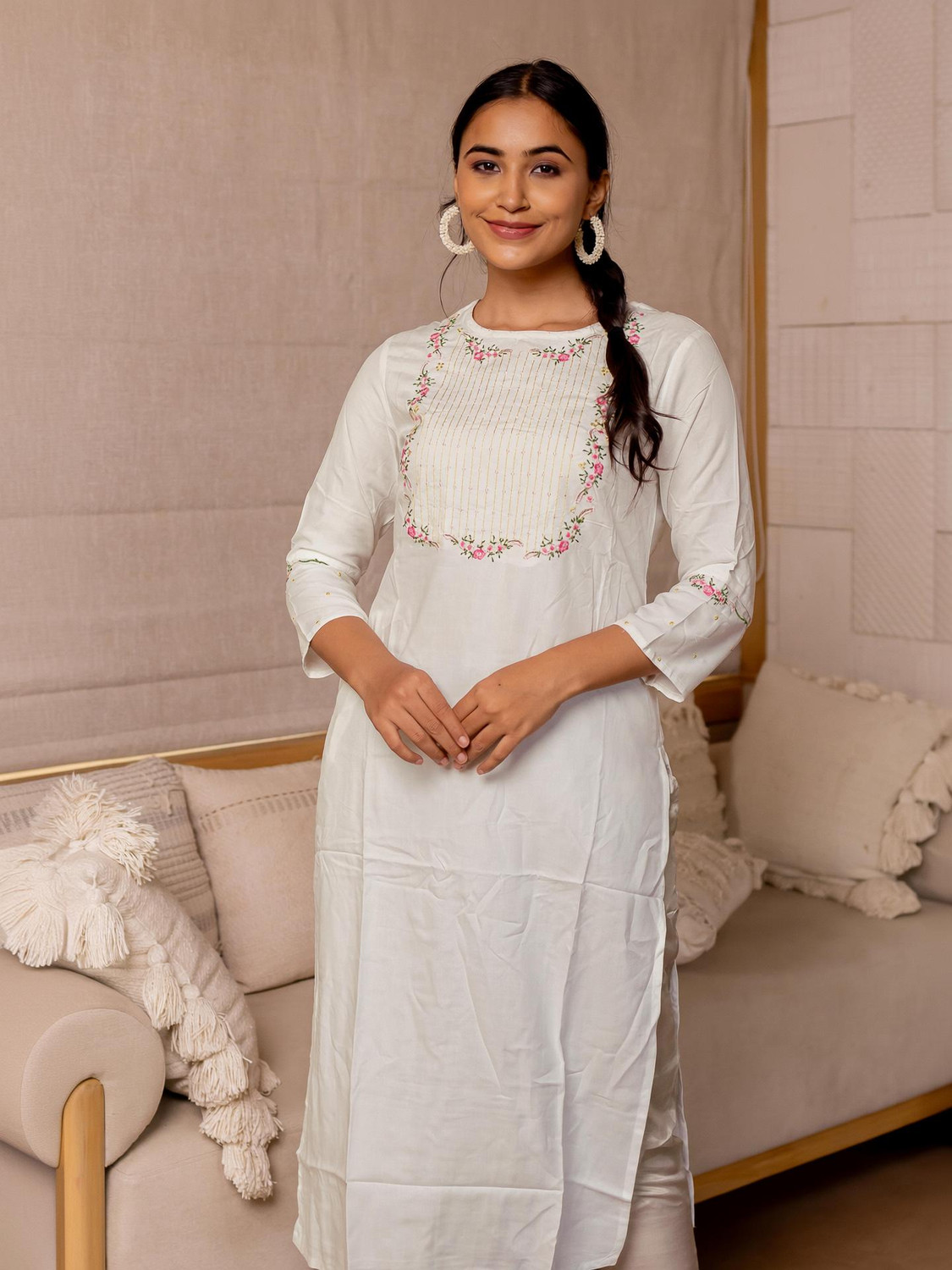 Image of MIRCHI FASHION Embroidered Viscose Rayon Straight Kurta for Women (Black)