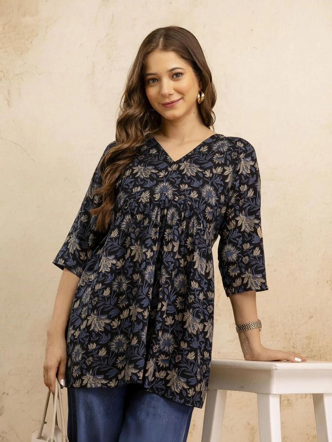 Image of Mialo fashion Floral Print Viscose Rayon Flared Kurta for Women (Grey)
