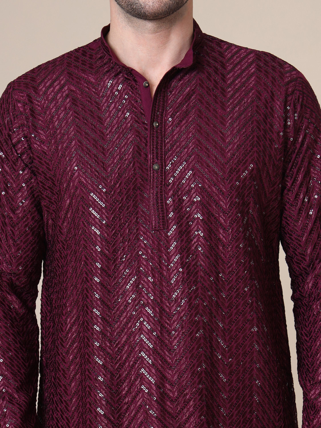 Svatantra Embellished Viscose Rayon Straight Kurta for Men (Purple) - Image 1