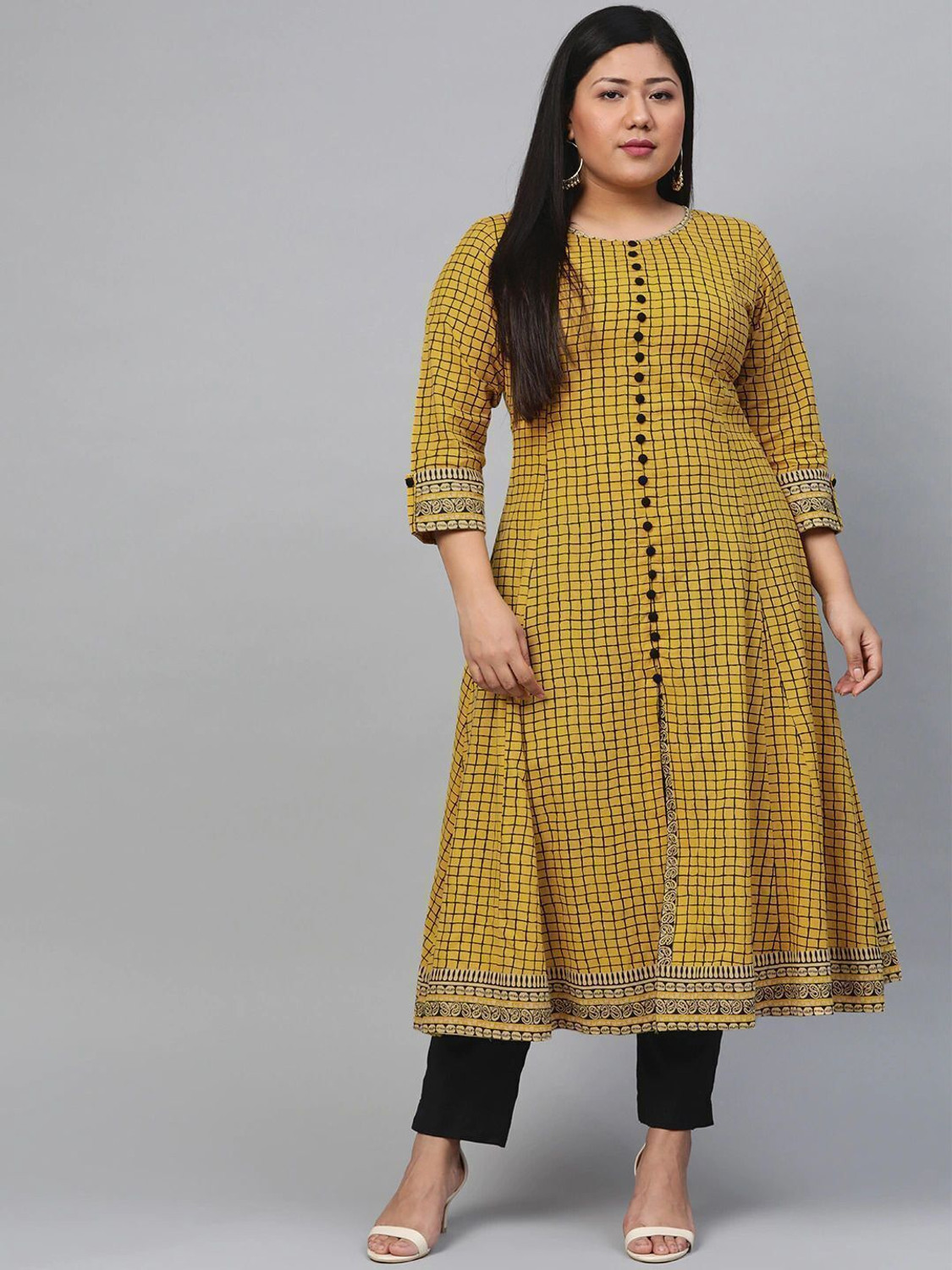 Image of Yash Gallery Printed Pure Cotton Anarkali Kurta for Women (Purple)