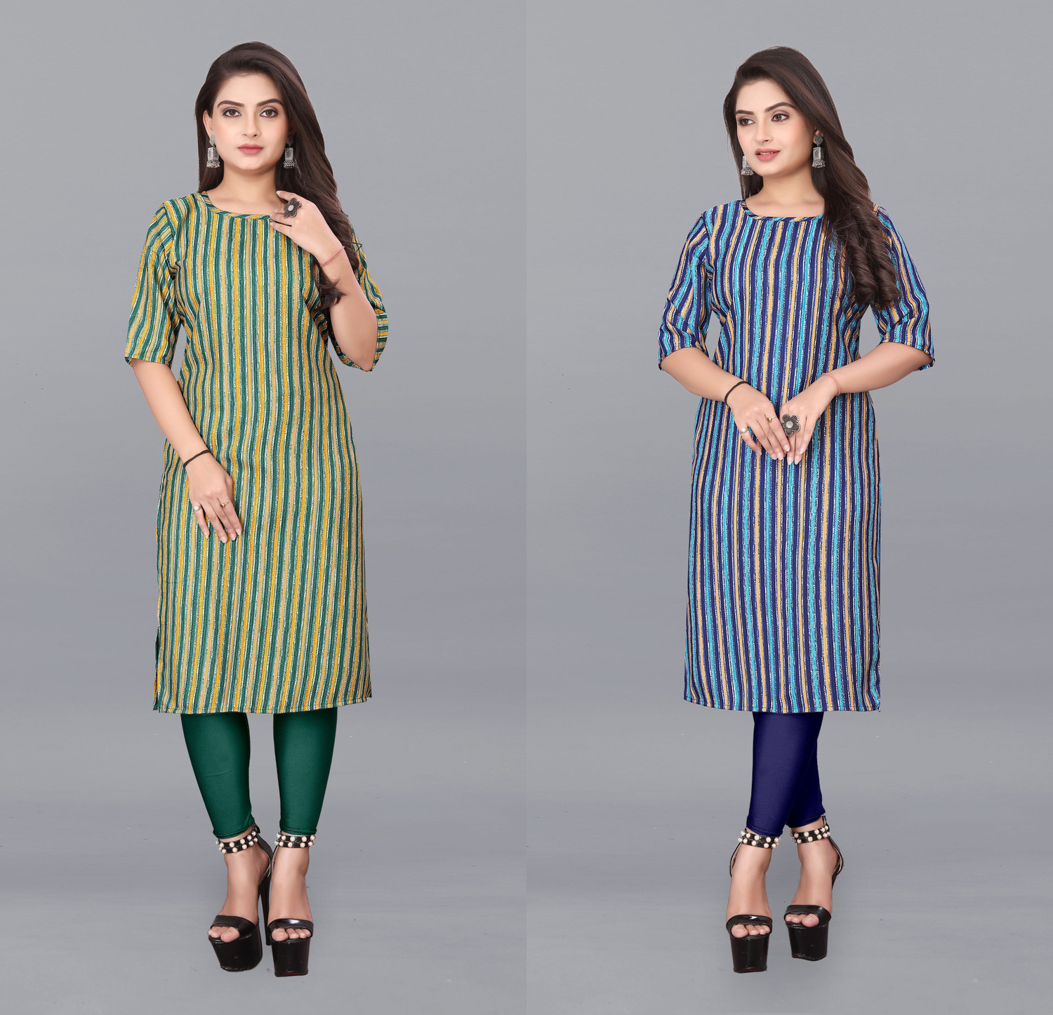 Image of Mahi textile Embroidered Cotton Blend Straight Kurta for Women (Brown)