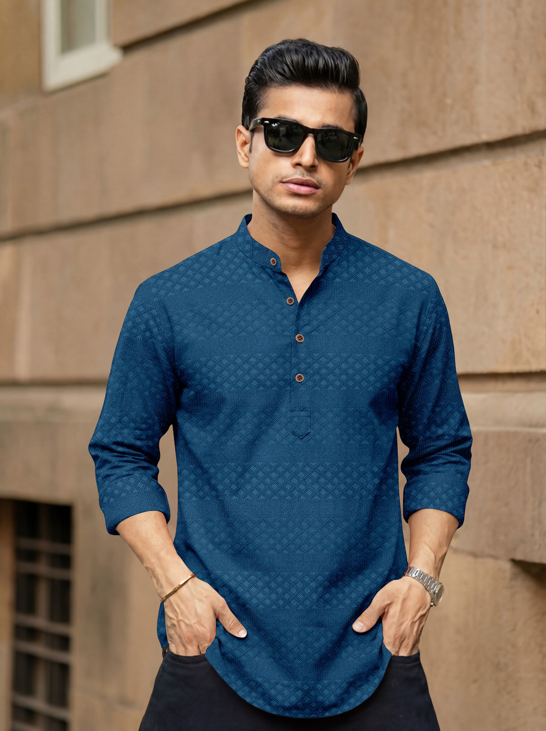 Image of Varbandhan Self Design Jacquard Straight Kurta for Men (Purple)