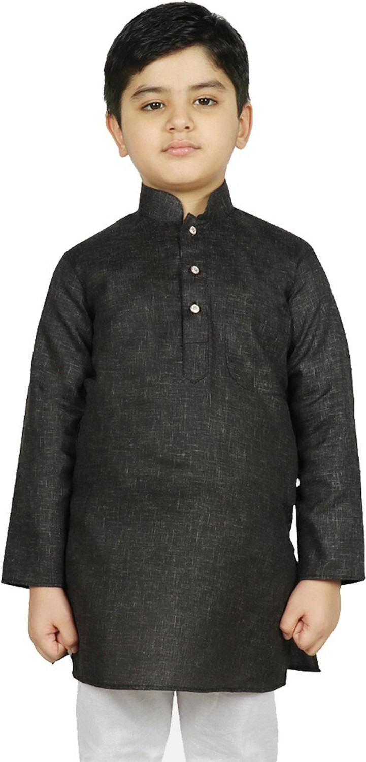 Image of SG YUVRAJ Solid Pure Cotton Straight Kurta for Boys (Black)