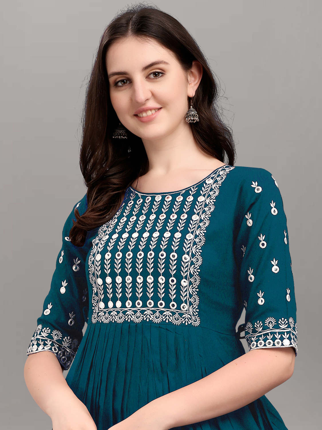 Image of HINDVA FASHION Embroidered Viscose Rayon Anarkali Kurta for Women (Pink, Blue)