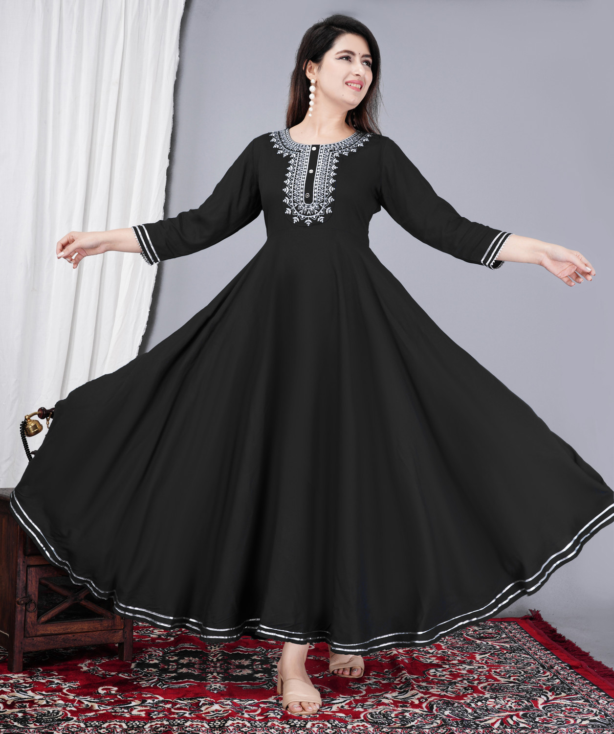 Image of Nikhat Solid Viscose Rayon Stitched Anarkali Gown (Black)