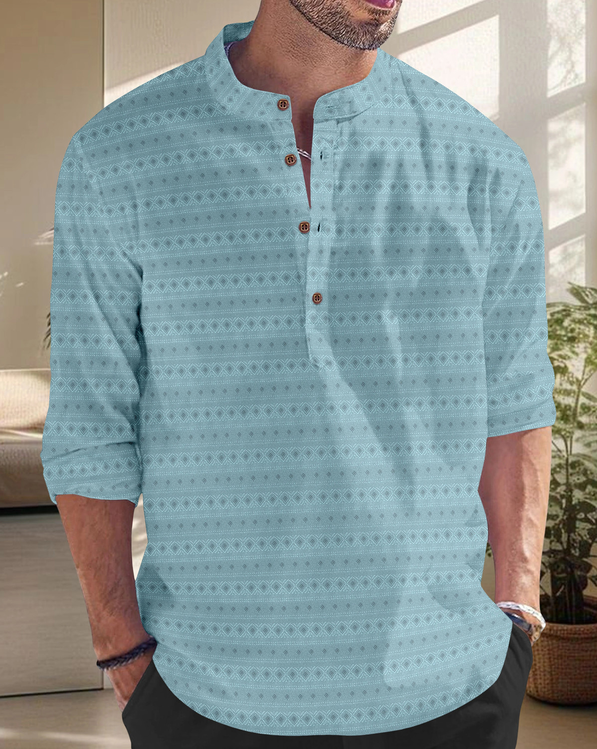 Image of ZIRPIX Printed Cotton Blend Straight Kurta for Men (White)