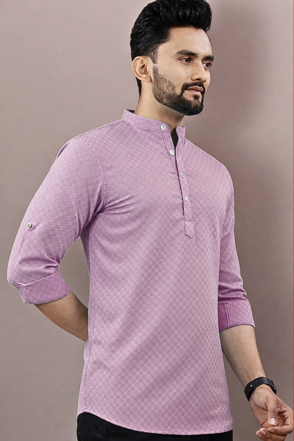 Image of Varbandhan Self Design Jacquard Straight Kurta for Men (Purple)