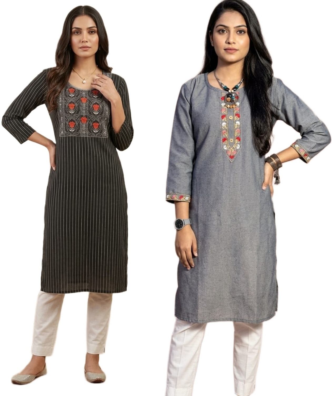 Image of SHIFA TRADING Pack of 2 Printed Pure Cotton Straight Kurta for Women (Multicolor)