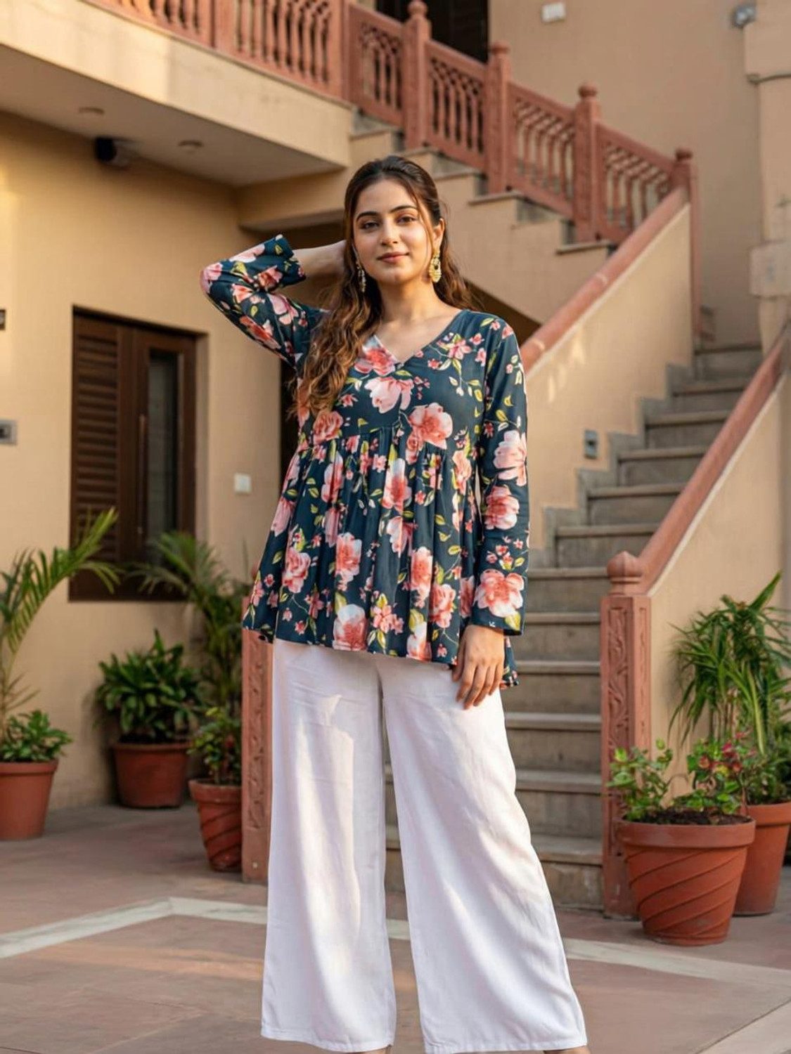 Image of Mialo fashion Floral Print Viscose Rayon Flared Kurta for Women (Red)