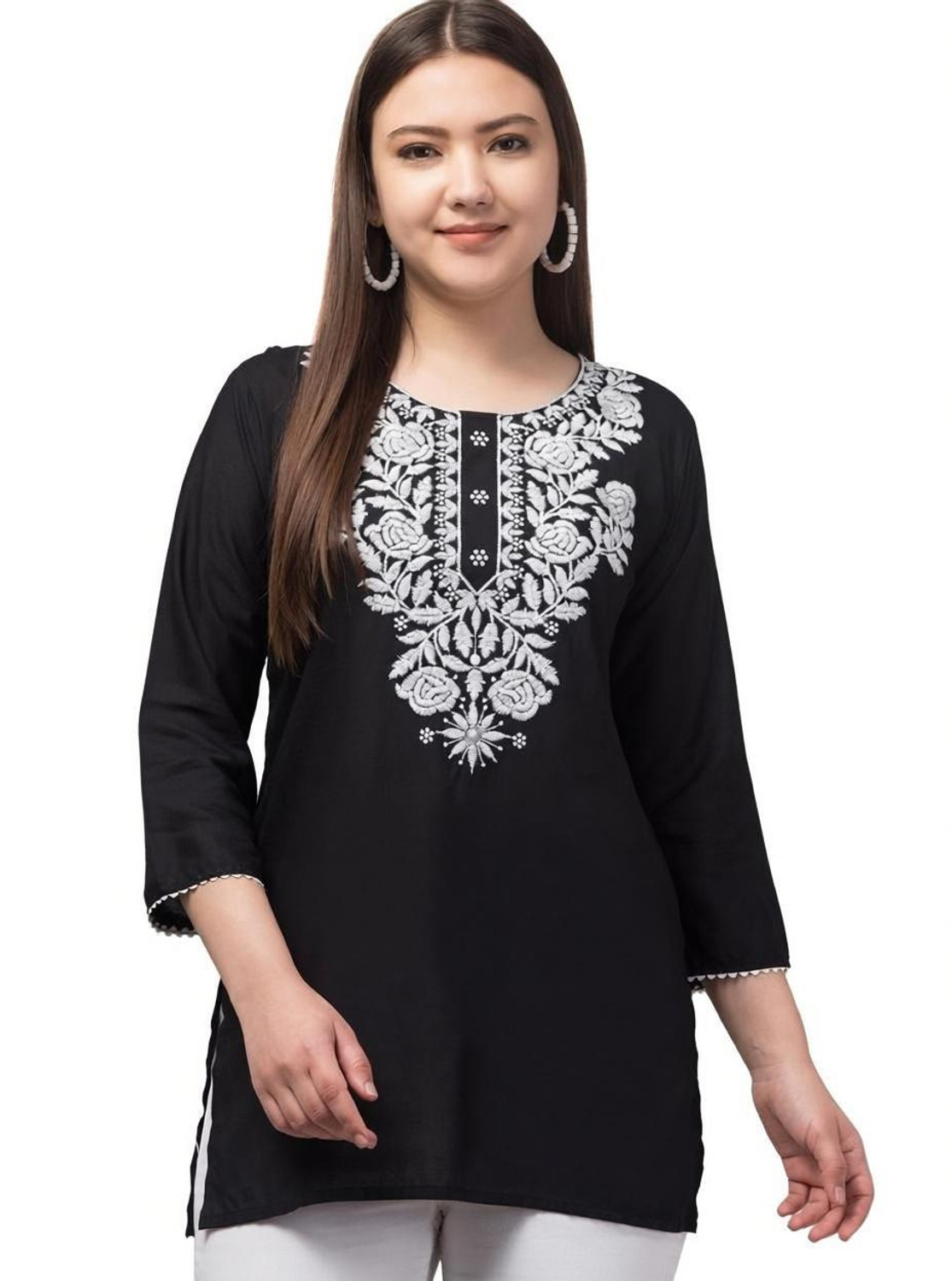 Image of Adab chikan handicraft Self Design Chanderi A-line Kurta for Women (Green)