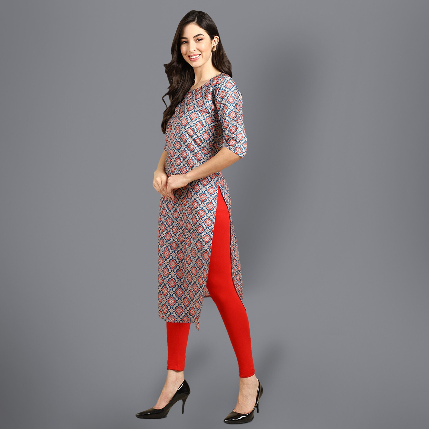 Image of 1 Stop Fashion Printed Crepe Straight Kurta for Women (Multicolor)