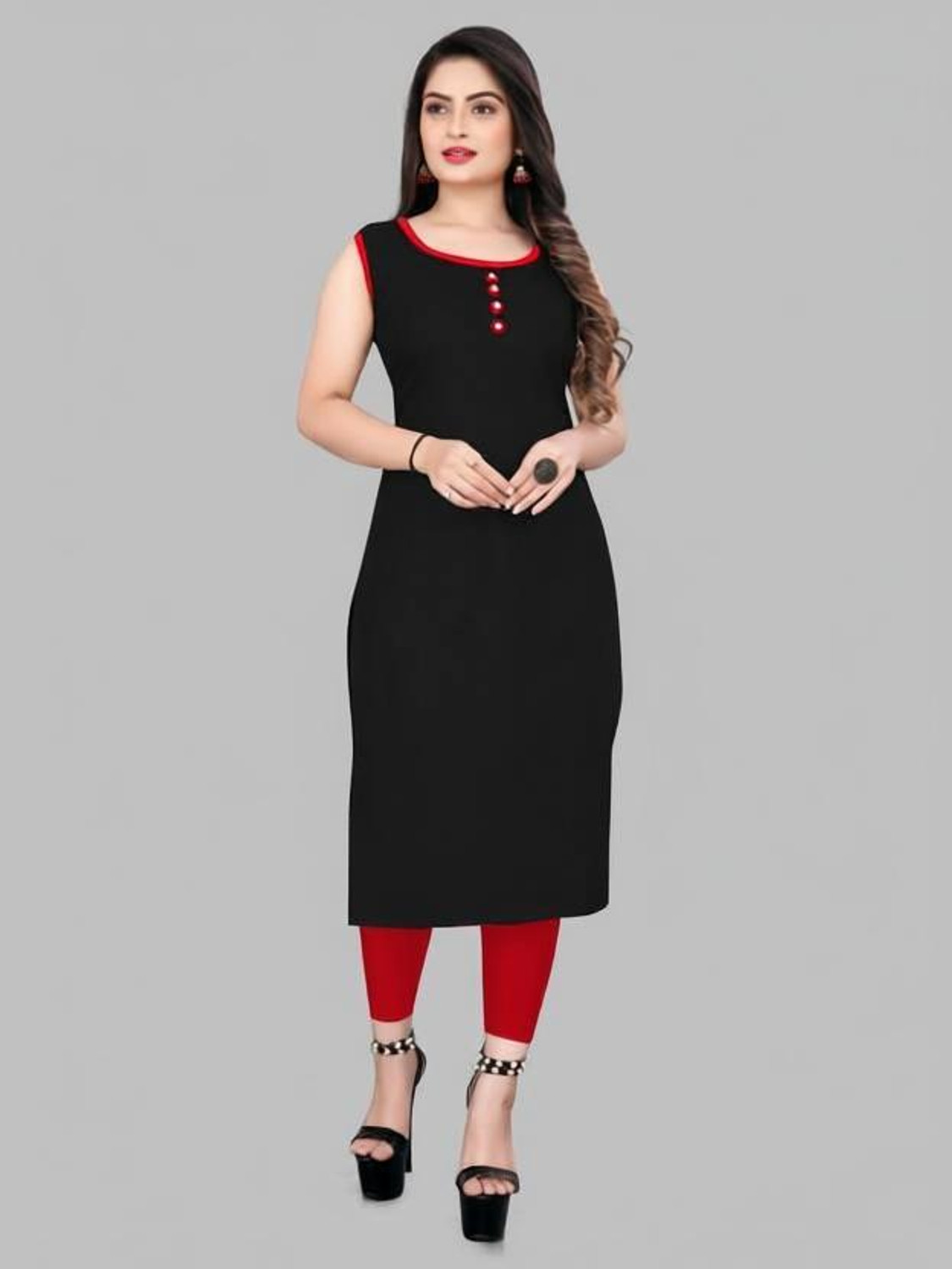 Image of A C KANANI Printed Viscose Rayon Straight Kurta for Women (Pink)