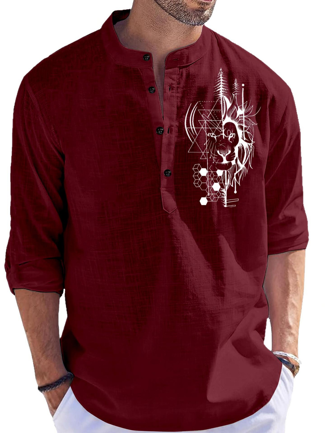 Image of ZIRPIX Printed Cotton Blend Straight Kurta for Men (White)