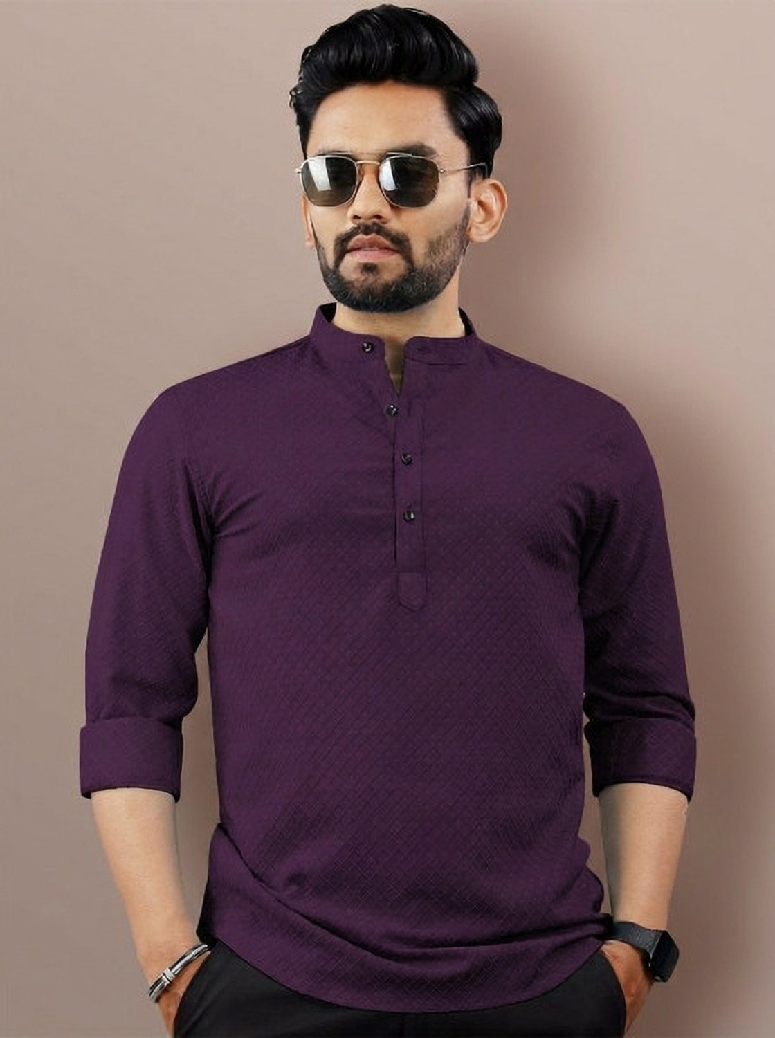 Image of LEVINTA Solid Cotton Blend Straight Kurta for Men (Pink)