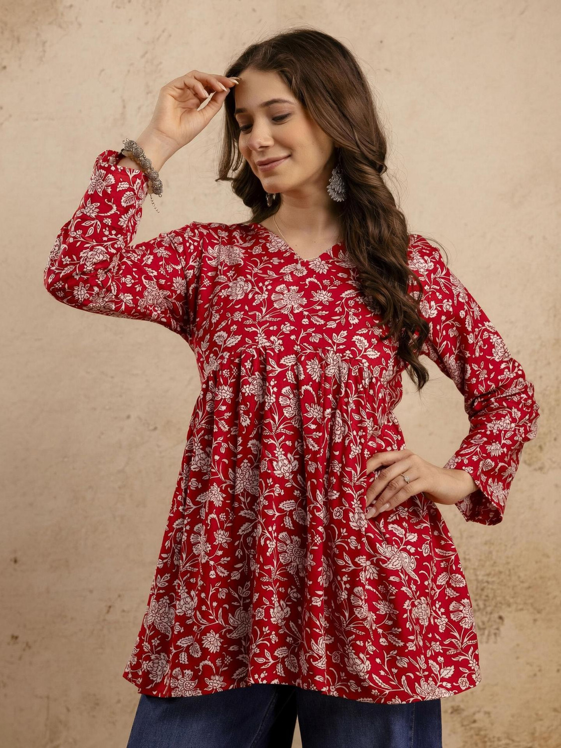 Image of Mialo fashion Printed Viscose Rayon Flared Kurta for Women (Blue)