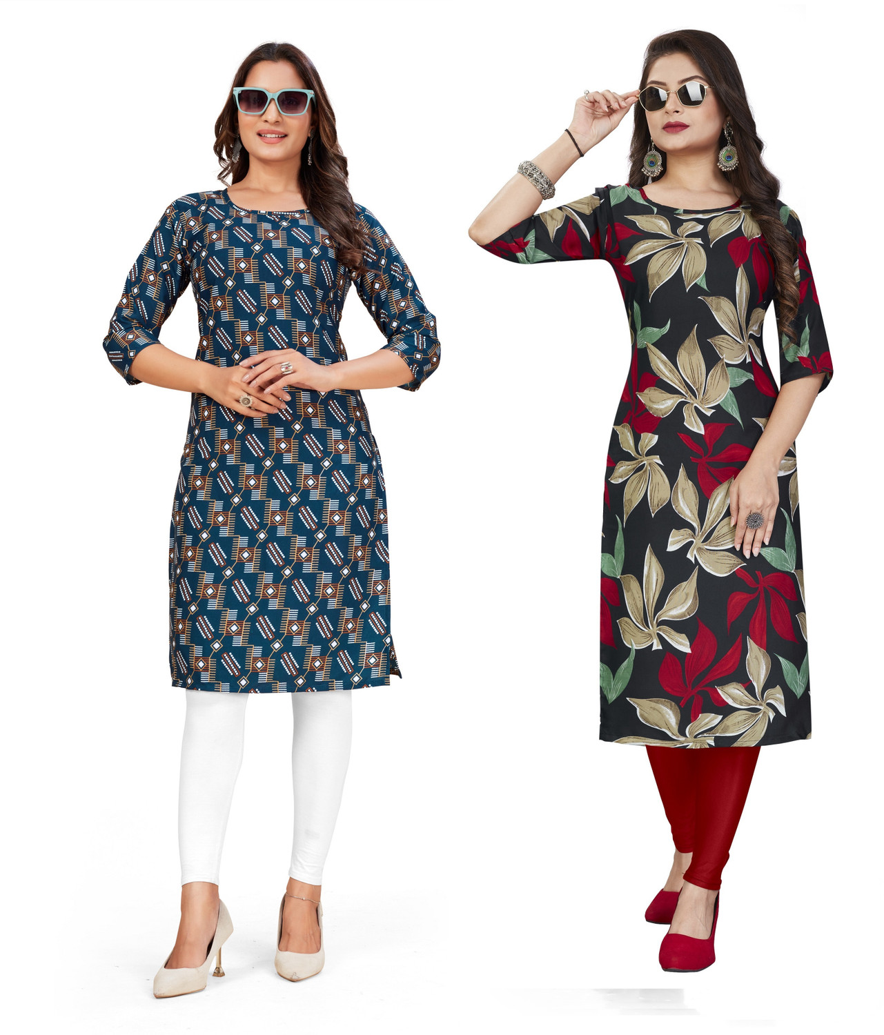 Image of 1 Stop Fashion Printed Crepe Straight Kurta for Women (Multicolor)