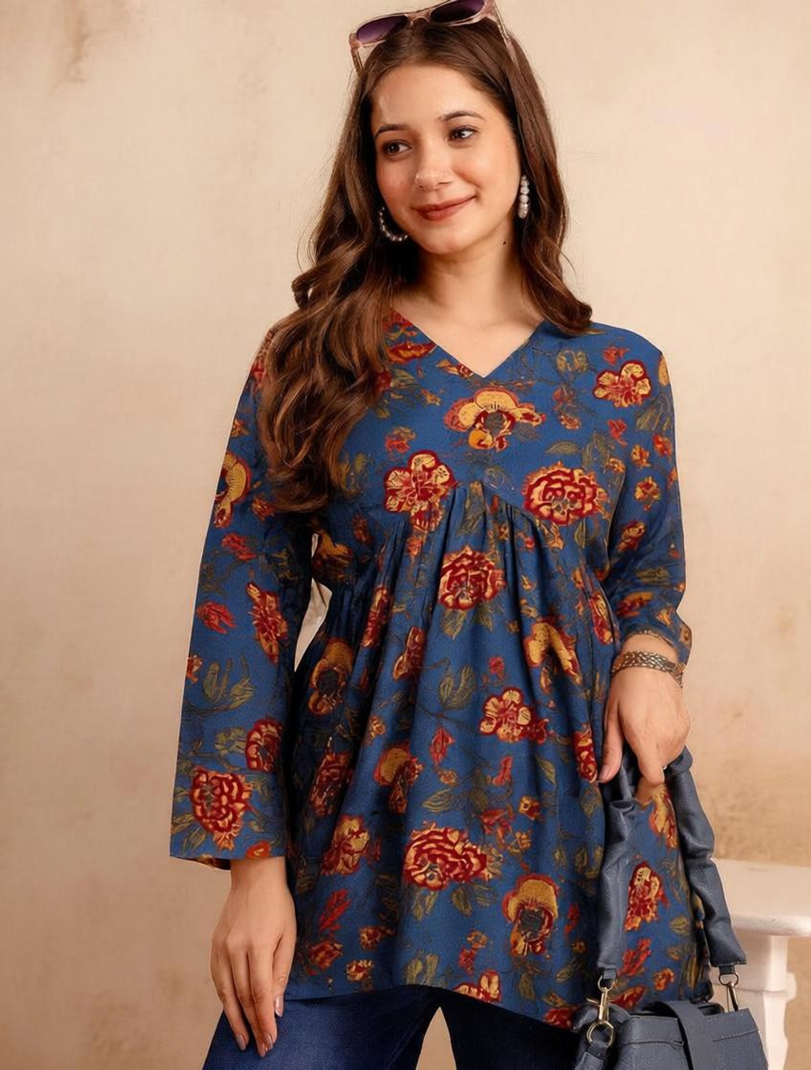 Image of Mialo fashion Floral Print Viscose Rayon Flared Kurta for Women (Green)