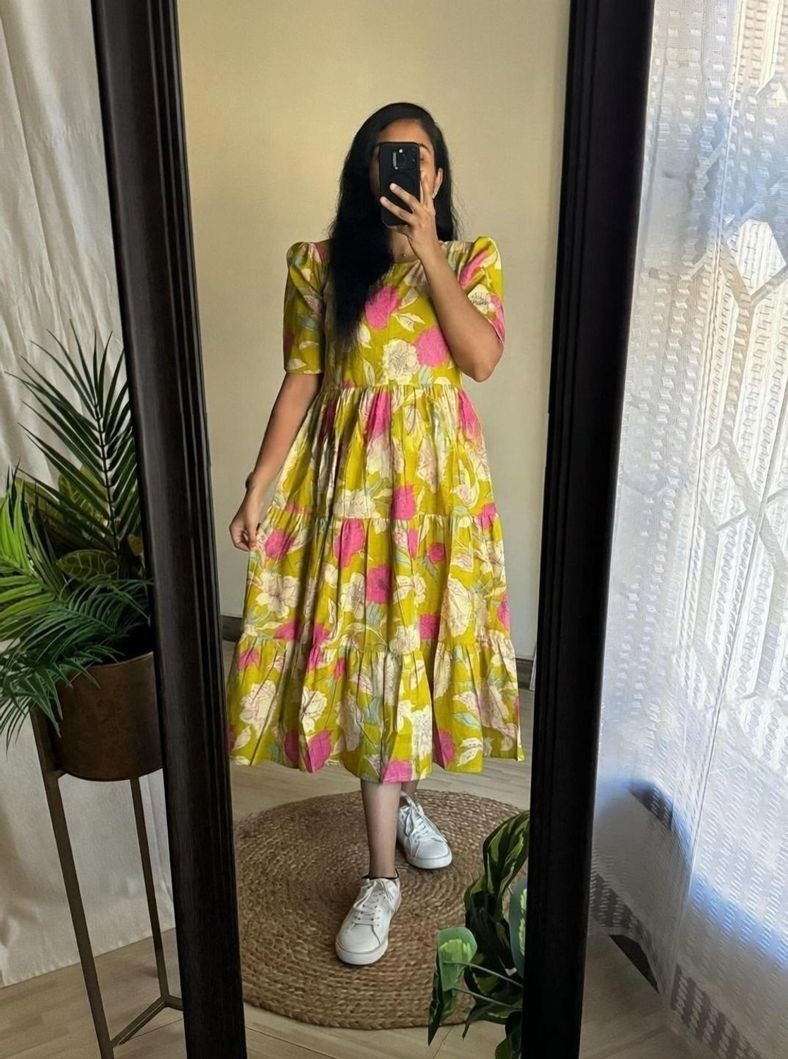 Image of MANRA CREATION Ikat Cotton Rayon Anarkali Kurta for Women (Green)