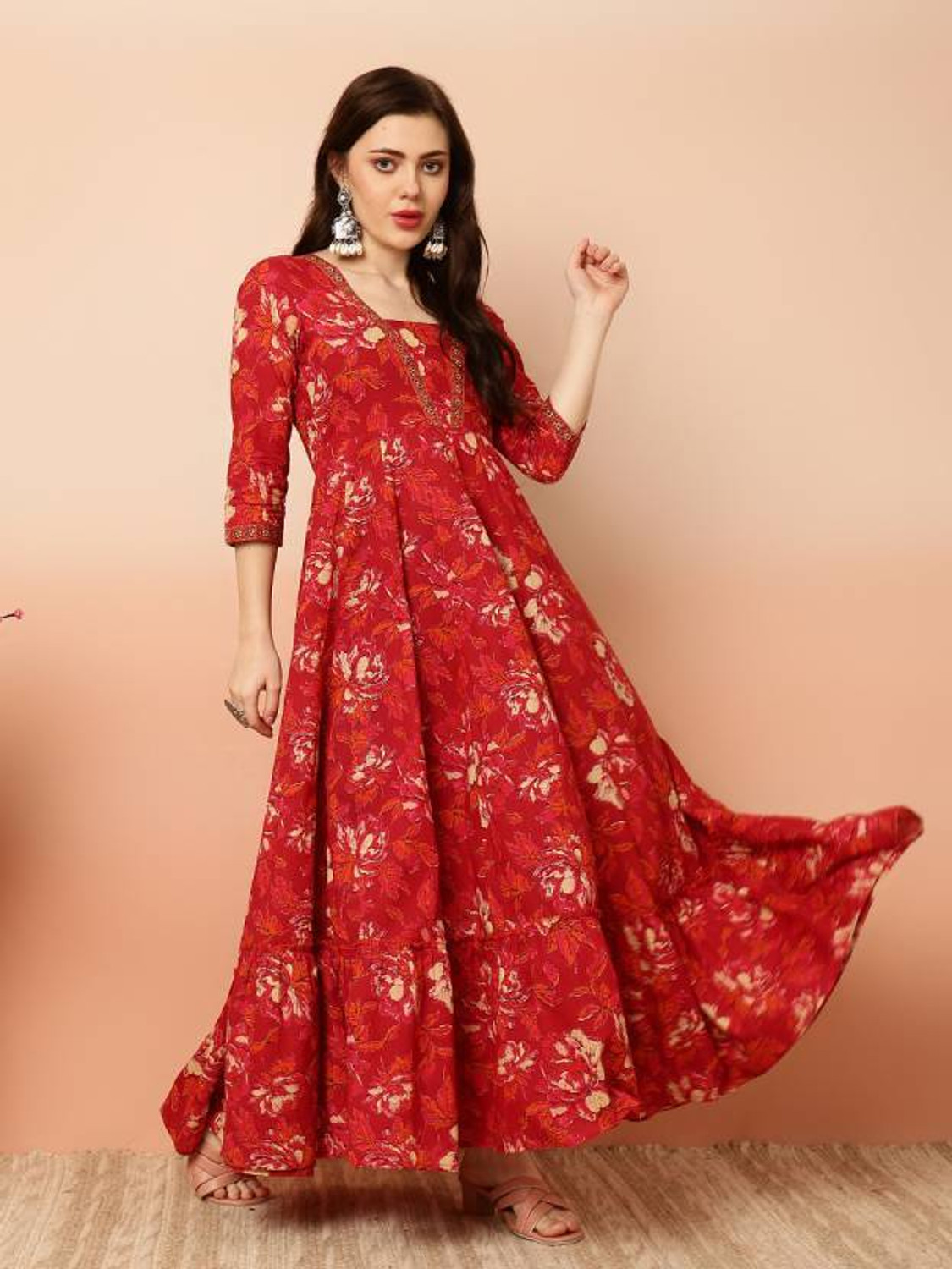 Image of PK Lifestyle Women Fit and Flare Red Midi /Calf Length Dress