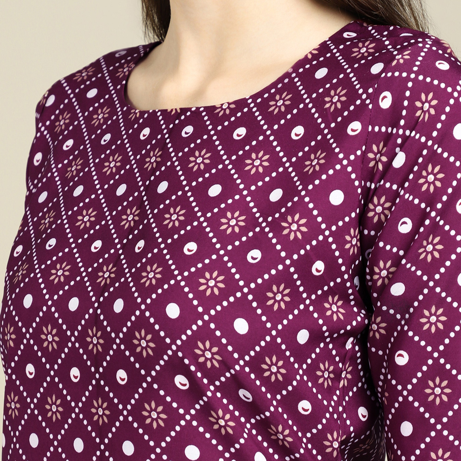 Image of EthnicBasket Printed Crepe Straight Kurta for Women (Purple)