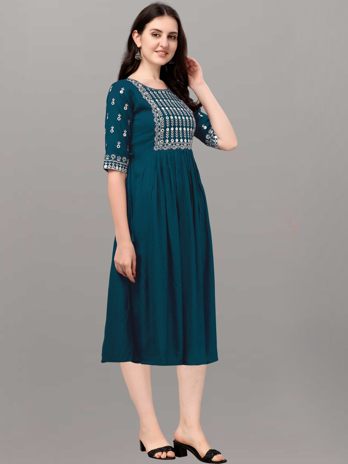 Image of HINDVA FASHION Embroidered Viscose Rayon Anarkali Kurta for Women (Pink, Blue)