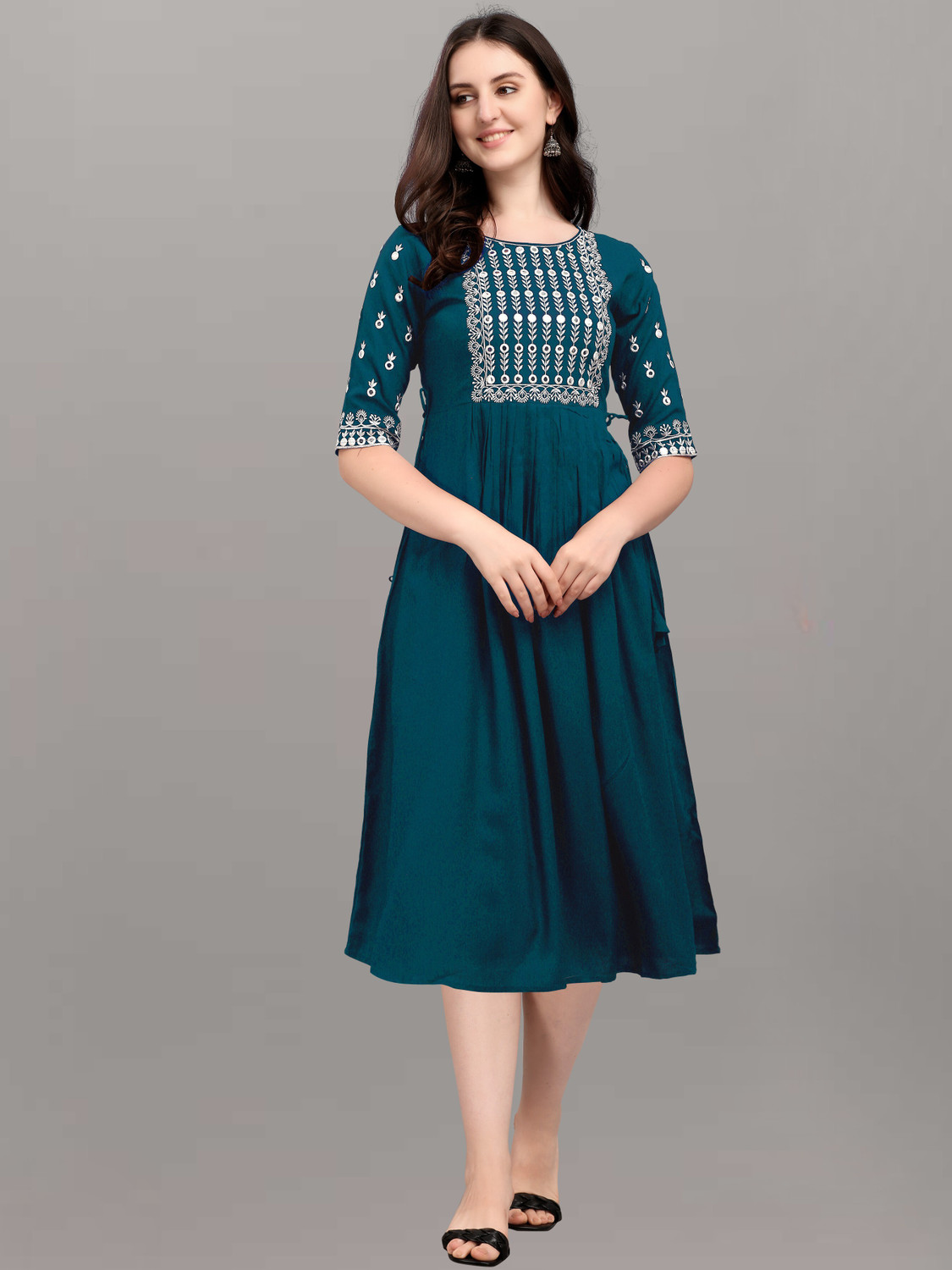 Image of HINDVA FASHION Embroidered Viscose Rayon Anarkali Kurta for Women (Pink, Blue)