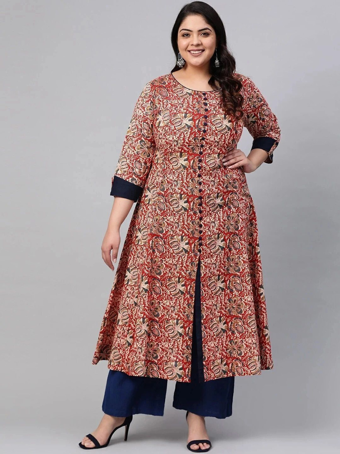 Image of Yash Gallery Printed Pure Cotton Anarkali Kurta for Women (Purple)